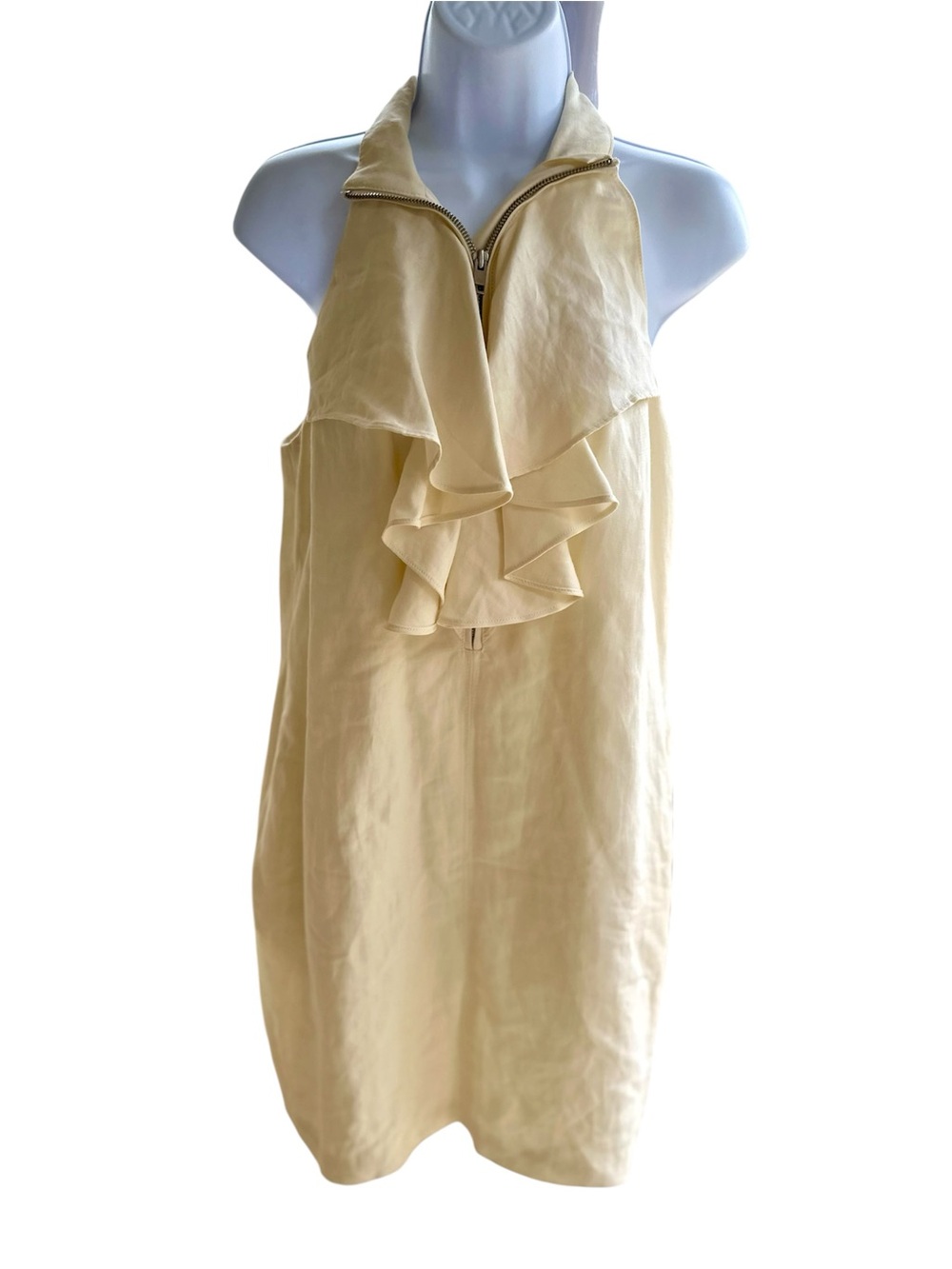 Club Monaco Pastel Yellow Textured Halter Dress with Zip Front and Ruffle